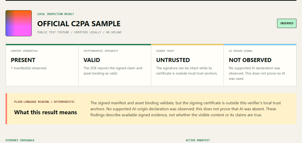 Local Content Credentials inspection, comparison and batch review
